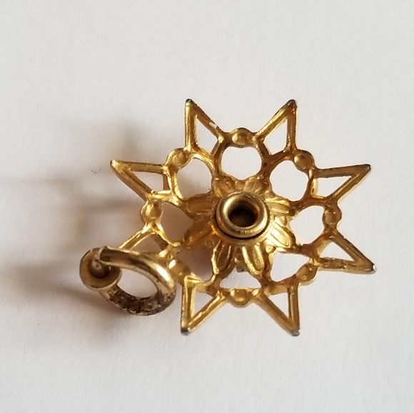 Vintage star pendant snowflake red rhinestone gold tone north star charm - Picture 9 of 9